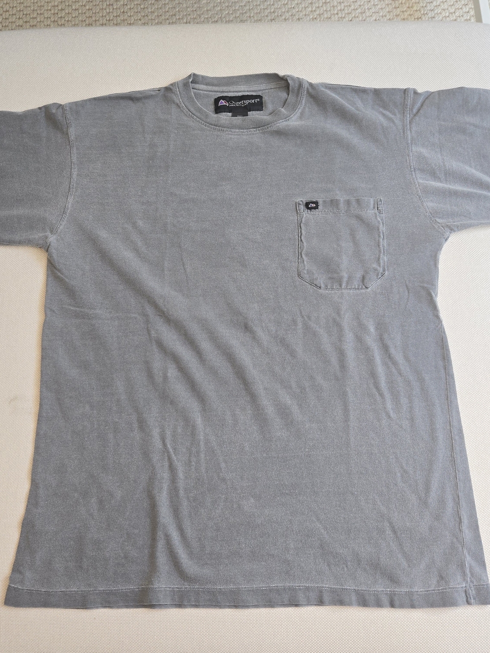 Outersport Men's Large Grey 100% Cotton Crew Neck T-Shirt Pocket Outdoor
